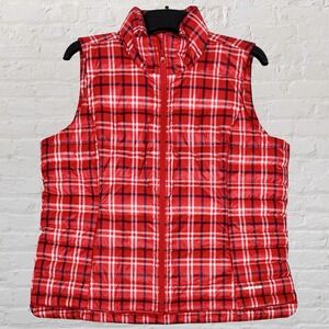 Lands End Red Plaid Down Puffer Vest Size Womens XL Quilted Full Zip Outdoor NWT